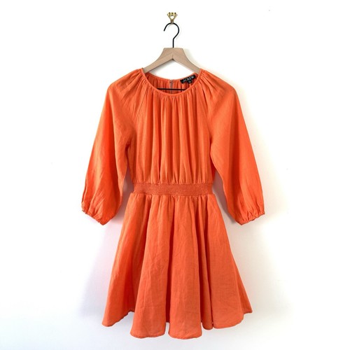 NEU J. Crew Palermo 100 % Leinen gesmokte Taille Puffärmel Minikleid orange XXS - Bild 1 von 11