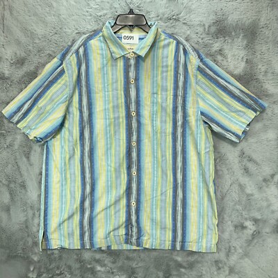 Tommy Bahama Shirt Men's Extra Large Striped Original Fit Causal Short Sleeve