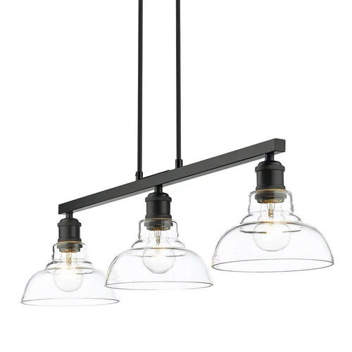 Golden Lighting Carver 3- -Light Matte Black Linear Pendant with Glass Shade - Picture 4 of 7