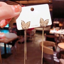 Crystal Butterfly Long Tassel Dangle Drop Earrings for Women,Butterfly Earrings