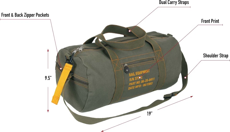 Cotton Canvas Travel Equipment Flight Carry Duffle Shoulder Bag (Small or Large) - Image 3 of 4