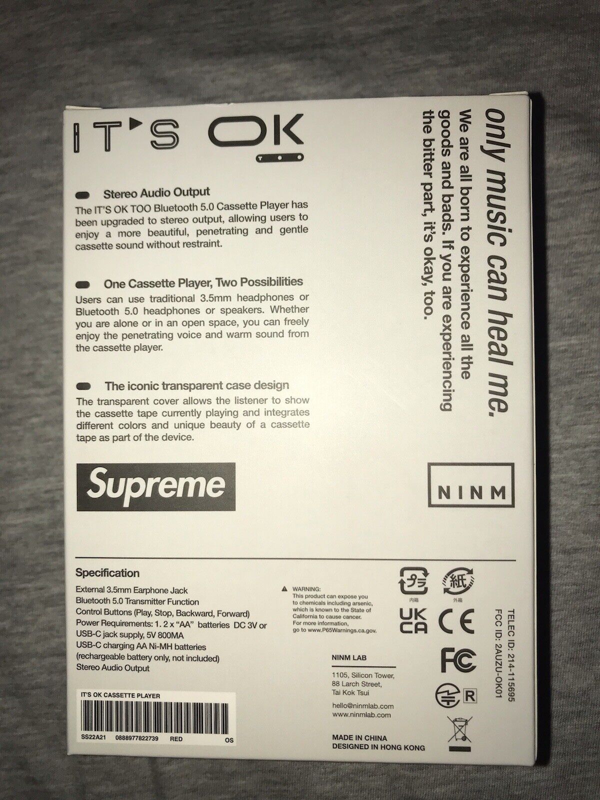 Supreme/ITS OK TOO Cassette Walkman Tape Player Bluetooth 5.0 RED 3.5mm Jack