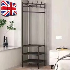Corner Coat Stand Metal Clothes Hanging Rail Rack Shoes Rack Hanger with 3 Shelf