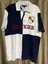 Tommy Hilfiger Polo Shirt Mens XL Spellout Colorblock Navy