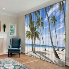Sunny Sea Coconut Trees 3D Curtain Blockout Photo Printing Curtains Drape Fabric