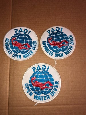 3 VINTAGE PADI OPEN WATER DIVER PATCHES 2 PATCHES ARE ADVANCED WATER