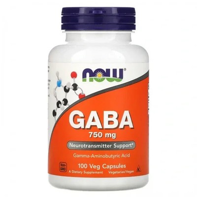 NOW Foods GABA 750mg 100 Capsules Amino Acid New Sealed