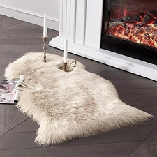  Faux Sheepskin Fur Area Rug Beige Fur Chair Cover Seat Pad Small Fuzzy Rug 