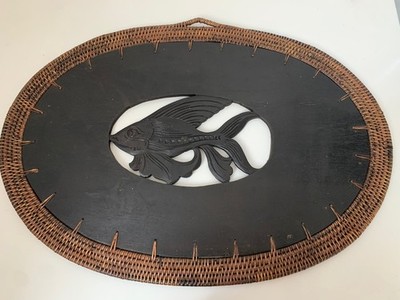 Handgeschnitzter Holz Fisch Pest Rattan Rahmen Balenise Wand Boho Küstendeko