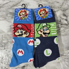 Super Mario Luigi And Mario Crew Socks Nintendo Gaming Socks Shoe Sz 6.5-12 NEW