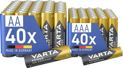 VARTA Batterien Mischpack 80 Stück, AA 40 Stück + AAA 40 Stück, Power on Demand,