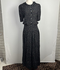 Vtg Maxi Dress Dark Floral Blouson Cottage Modest 90s 80s Trad Prairie Boho 8
