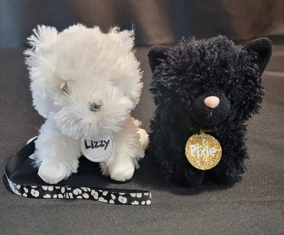 Gund HTF Pixie Black Cat Gold Collar And Lizzy White Dog Blk/Wht Collar Leash