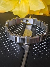 8.9" Men's Carbon Fiber Link Magnetic Bracelet Stainless Steel Bangle 11mm