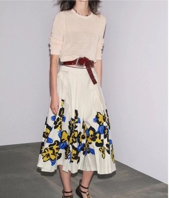 printed dress with pleated skirt zara ZARA NEW WOMAN Blue Green PRINTED BOX PLEAT SKIRT 2905/151 S M L XL