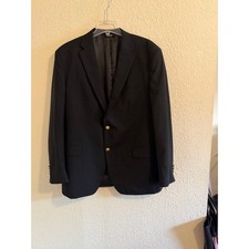 Jos A Bank Executive Mens 46 Long Black 100 Wool 2 Button Blazer Gold Button