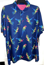 NEW MENS 3XL BIRDIE BOUND SODALITE BLUE GREEN PARROT BIRD RED POLO HOLIDAY SHIRT