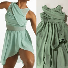 WEISSMAN Balera Dance Costume sage green MESH WRAP DRESS D8423 IC- child 7/8
