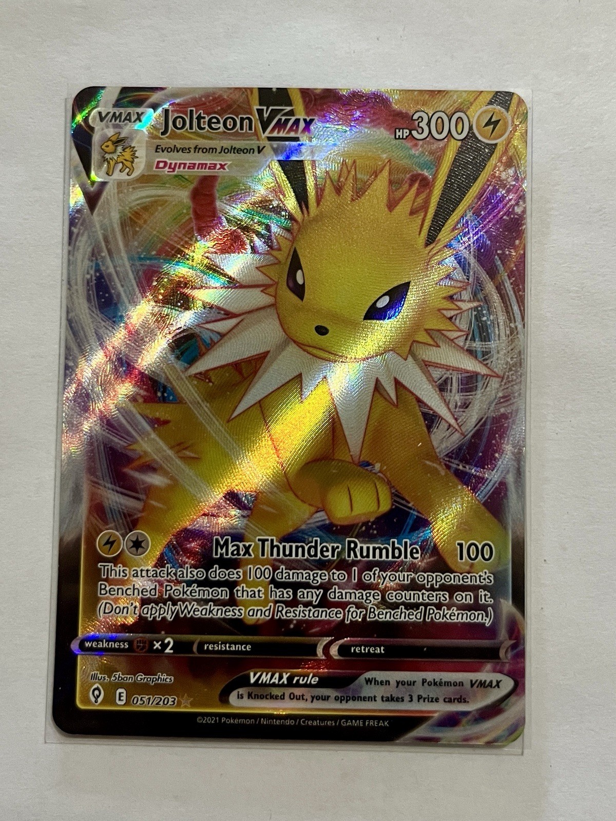 Pokemon TCG Jolteon VMAX 051/203 Evolving Skies Holo Full Art NM Ultra Rare