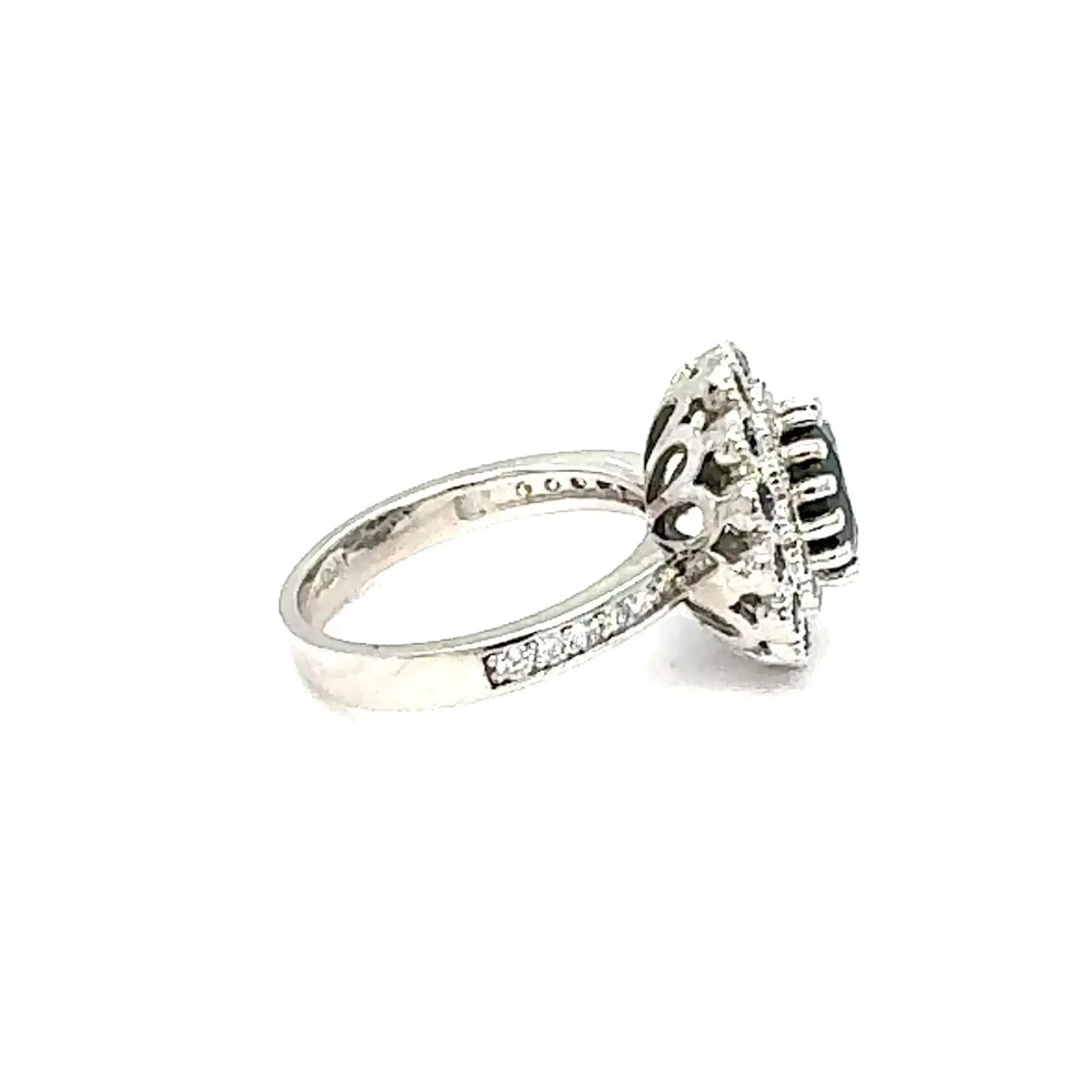 3Ct Round Cut Simulated Blue Sapphire/CZ Band Link Ring 14k White Gold Plated - Image 3 of 4