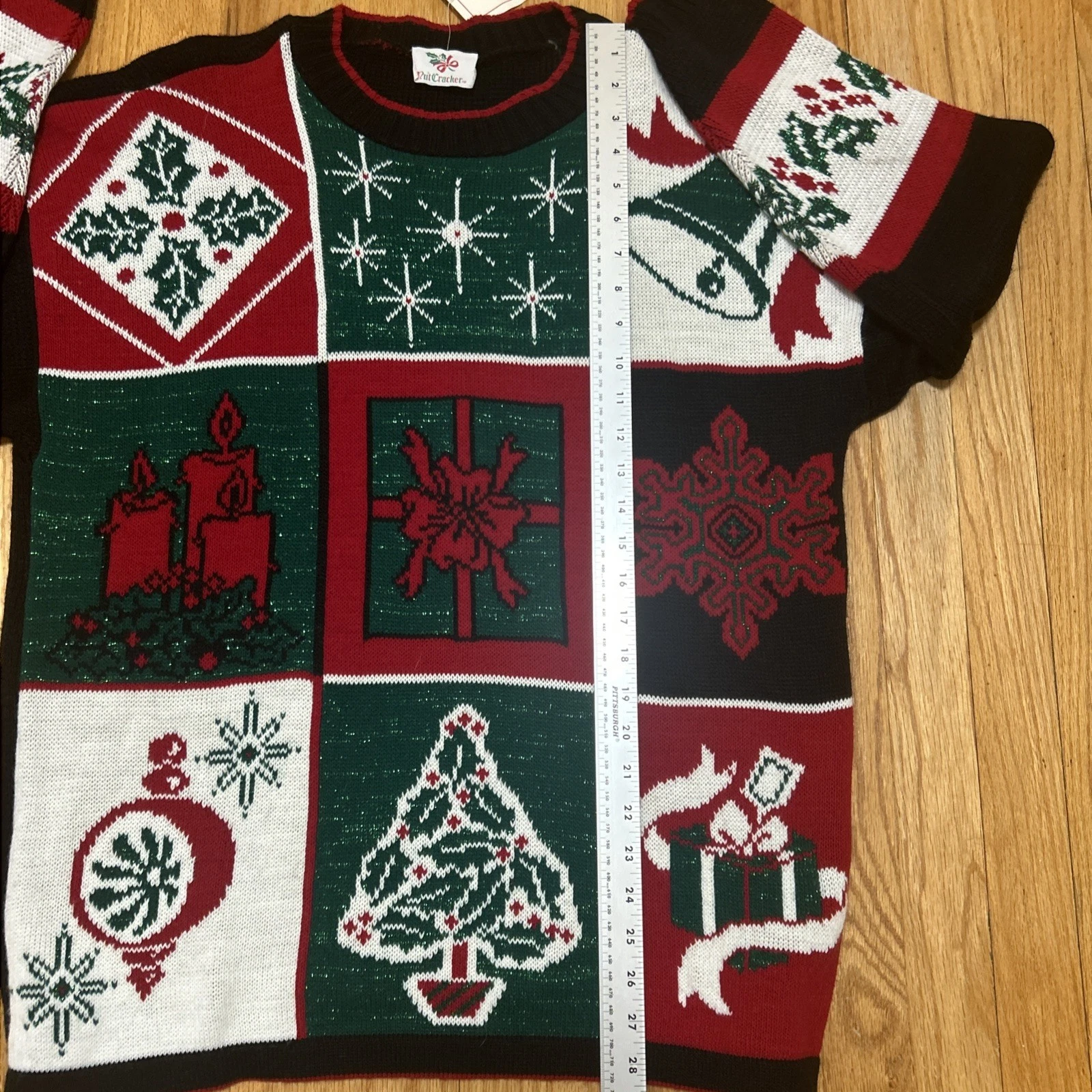 Vintage Nutcracker Christmas Pullover Sweater Sparkly Green Red Large