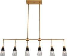 Mid-Century Ponti 6-Light Fixture in Black and Brass