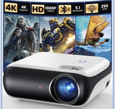 HAPPRUN H1 LCD Projector Native 1080p 250 ANSI Bluetooth 5.1 4K HDMI USB