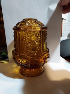 Vintage Indiana Glass Large Golden Amber Stars And Bars Fairy Lamp 6.5” X 4.5”