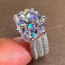 4CT Excellent Round Cut Moissanite Fancy Engagement Ring Solid 14K White Gold FN