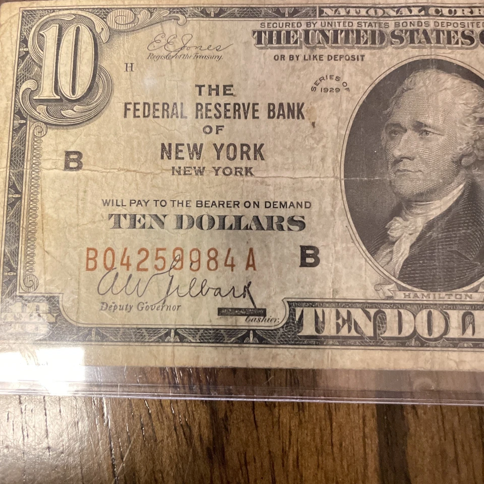 1929 BROWN SEAL FEDERAL RESERVE BANK of NEW YORK TEN DOLLAR $10 DOLLAR BILL (B) - Image 2 of 4