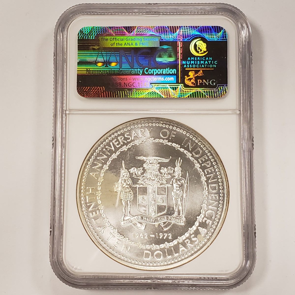 1972 $10 Jamaica Independence Anniversary 1.4632 oz ASW - NGC MS
