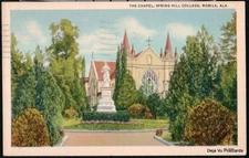 MOBILE AL Spring Hill College Chapel Vtg Linen Postcard