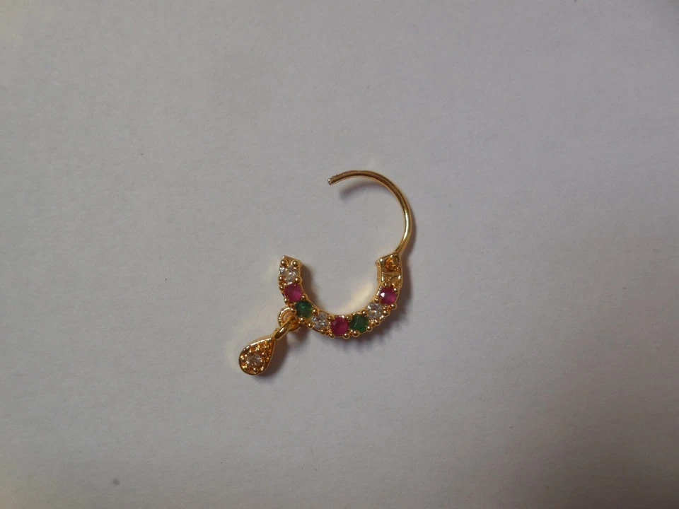 Anillo Nariz Indio Piercing Nath Moda Joyería Pequeño Aro Dorado Multi Cristal Foto 3 de 3