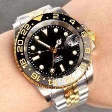 40mm Tandorio Black Dial Japan NH34A GMT Sapphire Automatic Mens Watch Two Tone