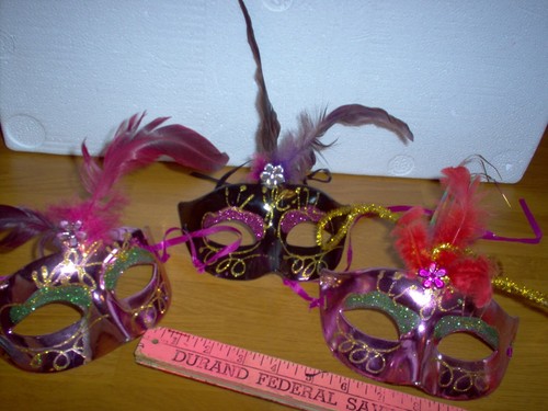3 decorative half masks with ties, fit adult face - Picture 4 of 4