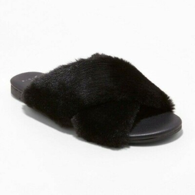 Womens A New Day for Target Frannie Black Cross Strap Faux Fur