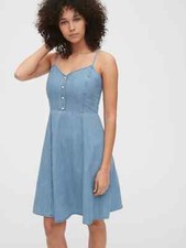 Brand New! Gap Womens Blue Denim Fit & Flare Summer Tank Cami Dress Size 12