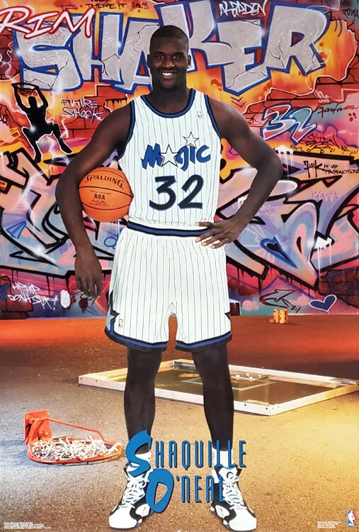 SPORTS POSTER WAREHOUSE SHAQ Shaquille O'Neal RIM SHAKER Orlando Magic 1993 Rookie 23x35 Costacos POSTER
