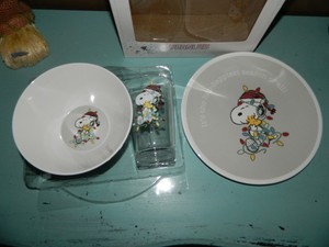 Pottery Barn Kids Peanuts Snoopy Tabletop Gift Plate Bowl Tumbler