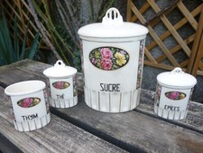 Série 4 anciens Pots à Epices faience décor FLORAL