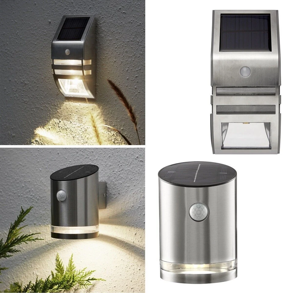 LED Solar Wand-Leuchte mit Bewegungsmelder Edelstahl Außen-Lampe Wand-Strahler - Bild 2 von 2