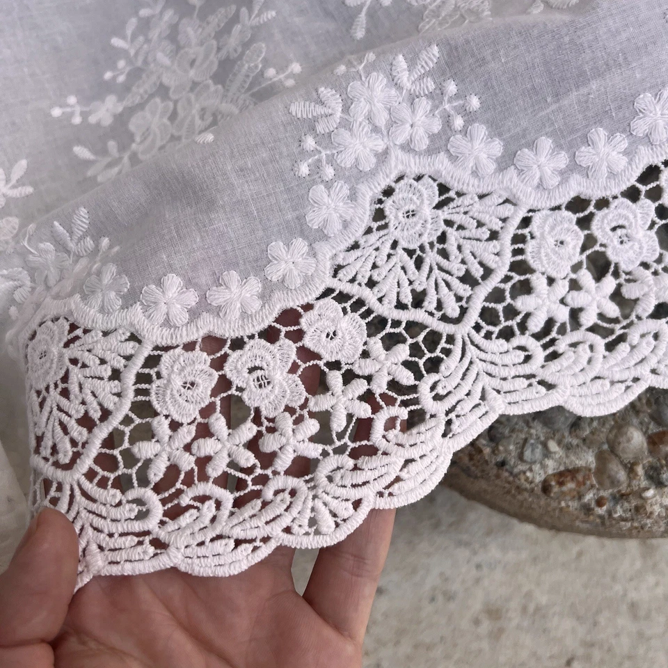 Cotton Lace trim 14 inches (35cm) wide for Embroidered Bridal Crochet Fabric - Image 3 of 4