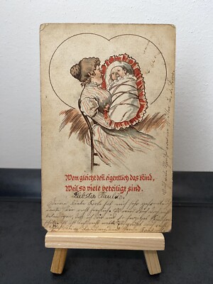 Antique Postcard ''Who Is The Child Like'', Baby, Drawing, 1903