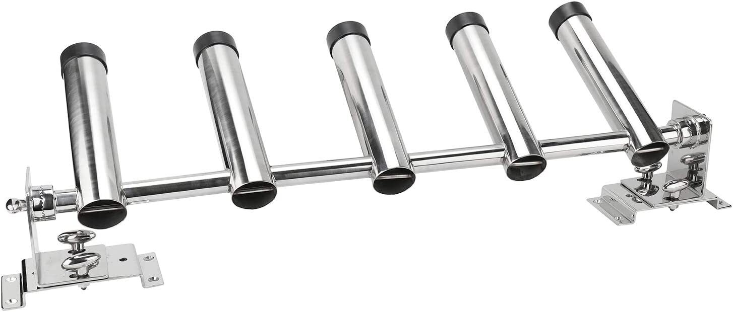 5 Tubes Fishing Rod Rack Adjustable Stainless Steel Boat Pole Rod