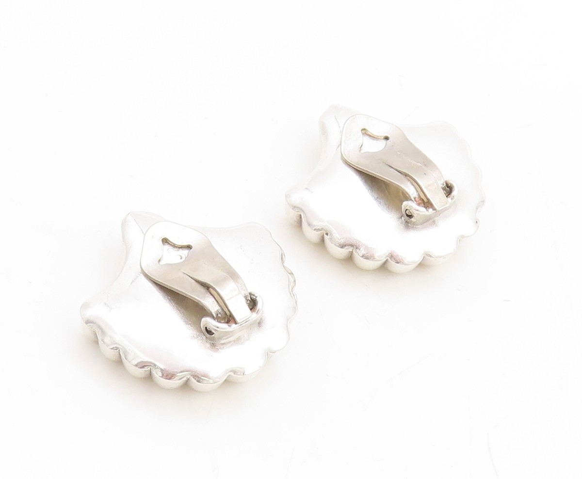 925 Sterling Silver Vintage Earrings Puffed Swirly Flower Carved  EG13308 View 4