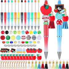 12 Pcs Plastic Beadable Pens with 50 Pcs Colorful Beads 12 Tassels 12 Pendants