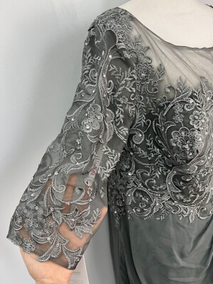 JJs Houseグレーシルバー オフショルダー フォーマルドレス JJ's House Steel Gray Illusion Lace Chiffon Long Formal Dress Sz