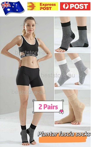 Pair Foot Sleeve Plantar Fasciitis Compression Socks Achy Swelling Heel Ankle AU - Picture 2 of 17