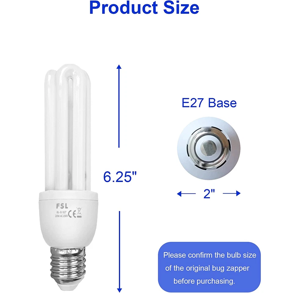 1/2 Pack 3U 20W Replacement Bulbs for 20W Bug Zapper with E27 Base Universal New - Image 4 of 4