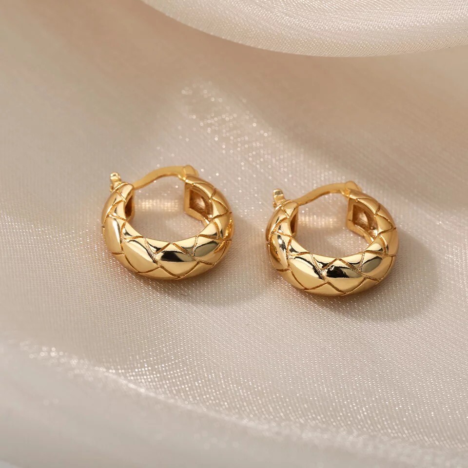 Aretes Argollas en Oro 14K Pendientes Joyería Fina de Moda De Oro para Mujer